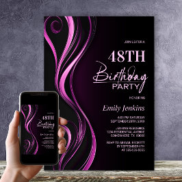 ブラックモダンピンクバースデーパーティー 招待状