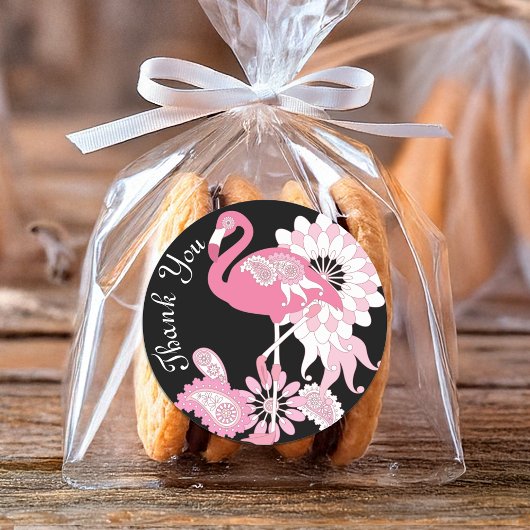 ブラックモダンピンクフラミンゴ ラウンドシール