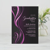 ブラックモダンピンク卒業式パーティー 招待状 (スタンド正面)