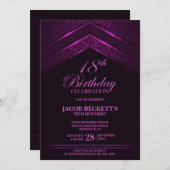 ブラックモダンピンク18th誕生日パーティー 招待状 (正面/裏面)