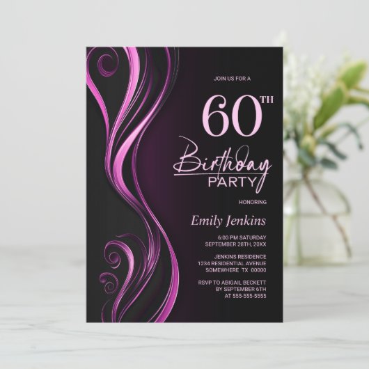 ブラックモダンピンク60th誕生日パーティー 招待状 (スタンド正面)