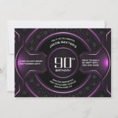 ブラックモダンピンク90th誕生日パーティー 招待状 (正面)