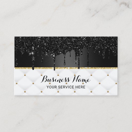 ブラックモダンフェイクグリッタードリップスラグジュアリーサロンスパ 名刺 (正面)
