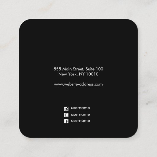 ブラックモダンフォントスはっきりしたクエアイヤリングディスプレイ スクエア名刺 (裏面)