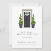 ブラックモダンフロントドアで移動中のお知らせ 招待状 (正面)