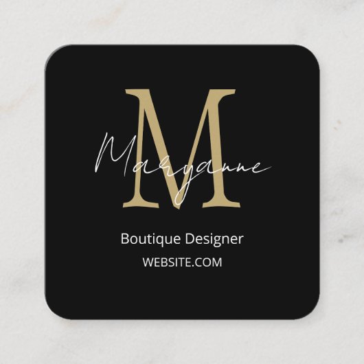 ブラックモダンブティックデザイナー スクエア名刺 (正面)