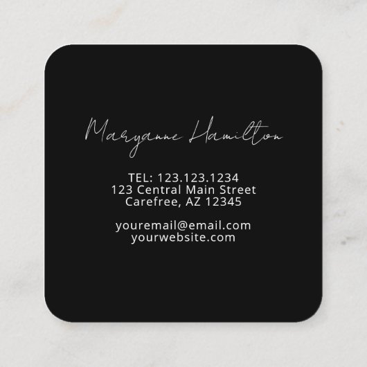 ブラックモダンブティックデザイナー スクエア名刺 (裏面)