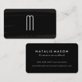 ブラックモダンブラシ仕上げミニマリスト・モノグラム 名刺 (正面/裏面)