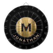 ブラックモダンブラシ付き金ゴールドモノグラム名 ダーツボード (正面)