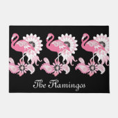 ブラックモダンペイズリーピンクフラミンゴ ドアマット (正面)