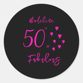 ブラックモダンホットピンクハート50誕生日 ラウンドシール