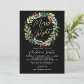 ブラックモダンホリーベリーリースクリスマスパーティー 招待状 (スタンド正面)