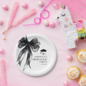 ブラックモダンボウ卒業式パーティー ペーパープレート (パーティー)