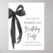 ブラックモダンボーエレガントコケット誕生日ウェルカム ポスター (正面)