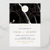 ブラックモダンマーブルシンプル結婚ズ金箔 箔招待状 (正面)