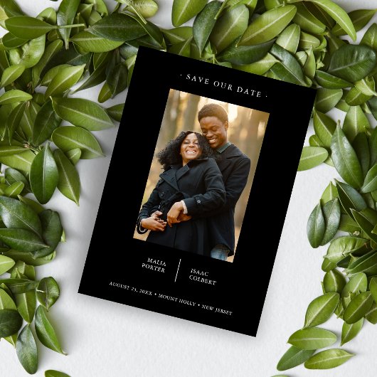 ブラックモダンミニマファンシーリストの写真結婚カップル セーブザデート