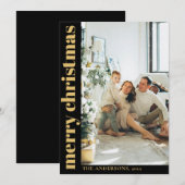 ブラックモダンミニマリストMerry Christmas写真 シーズンカード (正面/裏面)