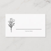 ブラックモダンミニマルフローラブーケ結婚ス プレイスカード (正面)