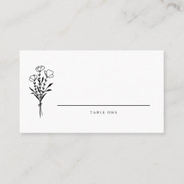 ブラックモダンミニマルフローラブーケ結婚ス プレイスカード