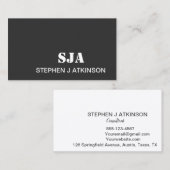 ブラックモダンミニマルプロフェッショナルイニシャル 名刺 (正面/裏面)