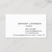 ブラックモダンミニマルプロフェッショナルシンプル 名刺 (裏面)