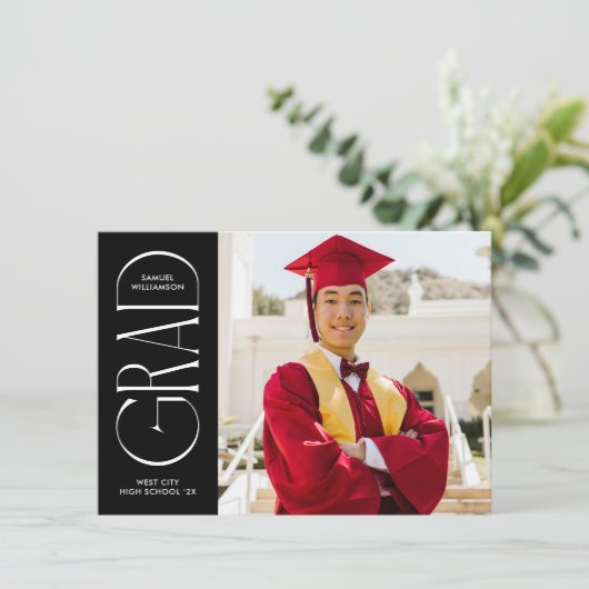 ブラックモダンミニマル卒業発表 招待状 (スタンド正面)