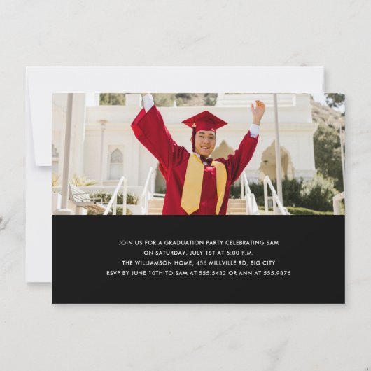 ブラックモダンミニマル卒業発表 招待状 (裏面)