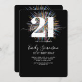 ブラックモダンミニマル21歳の誕生日 招待状 (正面/裏面)