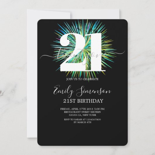 ブラックモダンミニマル21歳招待状 招待状 (正面)