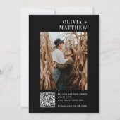 ブラックモダンミニマ結婚リスト+ QR詳細 招待状 (裏面)