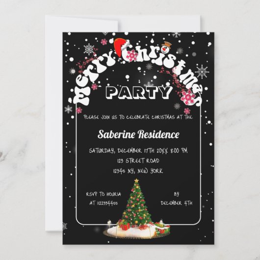 ブラックモダンメリークリスマスグラフィティパーティー 招待状 (正面)