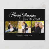ブラックモダンメリークリスマスラブ年3写真 シーズンポストカード (正面)