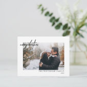 ブラックモダンメリークリスマスレタリング写真白 ポストカード (スタンド正面)