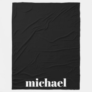 ブラックモダンモノグラパーソナライズされたム名 フリースブランケット