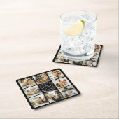 ブラックモダンモノグラムイニシャルファミリー名&写真 スクエアペーパーコースター (インサイチュ)