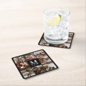 ブラックモダンモノグラムイニシャルファミリー名&写真 スクエアペーパーコースター (インサイチュ)