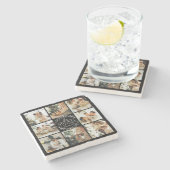 ブラックモダンモノグラムイニシャルファミリー名&写真 ストーンコースター (横)