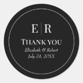 ブラックモダンモノグラム結婚の感謝 ラウンドシール (正面)