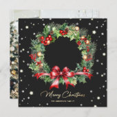 ブラックモダンリースフォトメリークリスマスカード シーズンカード (正面/裏面)