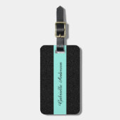 ブラックモダンレオパードプリントアクアストライプ（名前付き） ラゲッジタグ (正面縦)