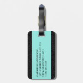 ブラックモダンレオパードプリントアクアストライプ（名前付き） ラゲッジタグ (裏面縦)