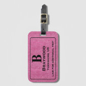 ブラックモダンレタリングオンピンクデニムプリント ラゲッジタグ (正面縦)