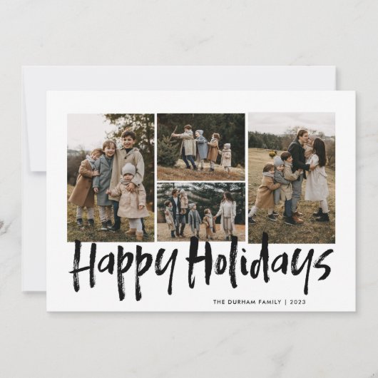 ブラックモダンレタリング5枚フォトハッピー シーズンカード (正面)