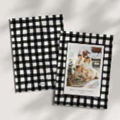 ブラックモダンレトロプレイドファミリーフォトクリスマス シーズンカード