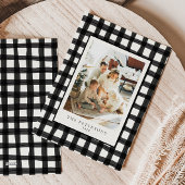 ブラックモダンレトロプレイドファミリーフォトクリスマス シーズンカード