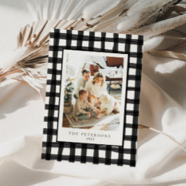 ブラックモダンレトロプレイドファミリーフォトクリスマス シーズンカード