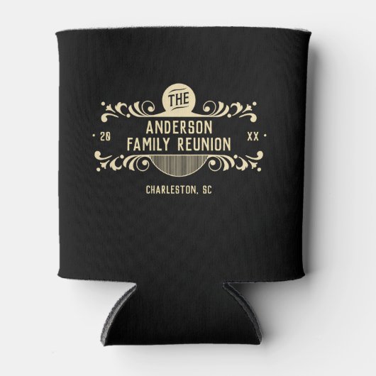 ブラックモダンヴィンテージトレンディー家紋懇親会 缶クーラー (正面)