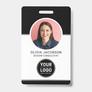 ブラックモダン企業社員写真セキュリティQR ID バッジ