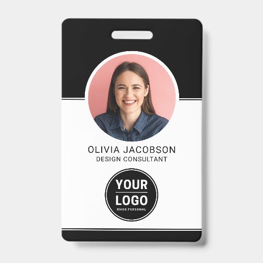 ブラックモダン企業社員写真セキュリティQR ID バッジ (正面)