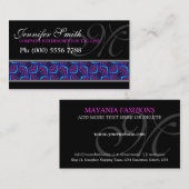 ブラックモダン名刺のピンク色の青いパターン 名刺 (正面/裏面)
